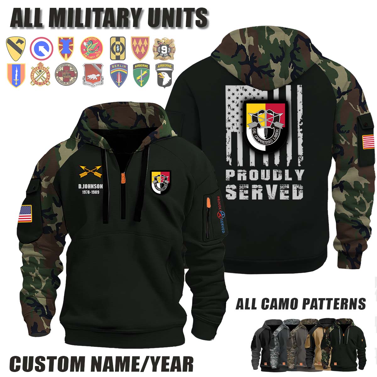 3rd SFG (A) 3rd Special Forces Group (Airborne)_Camo Halfzip Hoodie