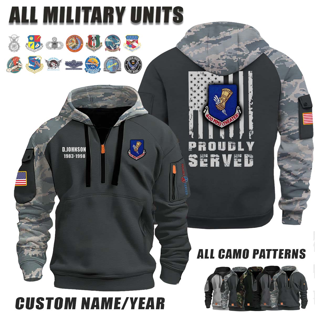 400th MMS Munitions Maintenance Squadron_Camo Halfzip Hoodie