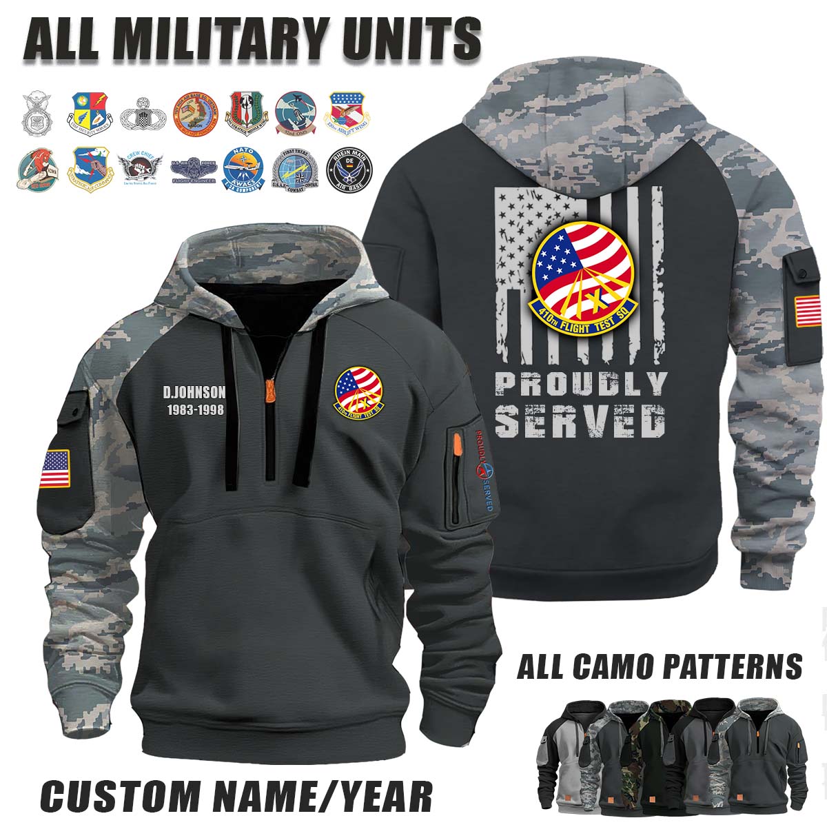 410th FLTS 410th Flight Test Squadron_Camo Halfzip Hoodie