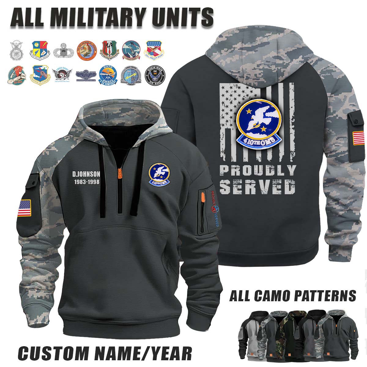 410th OMS Organizational Maintenance Squadron_Camo Halfzip Hoodie