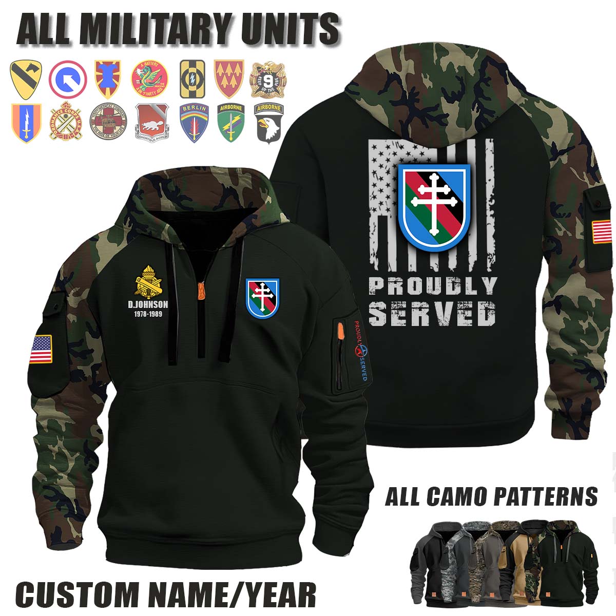 416th CA BN 416th Civil Affairs Battalion (Airborne)_Camo Halfzip Hoodie
