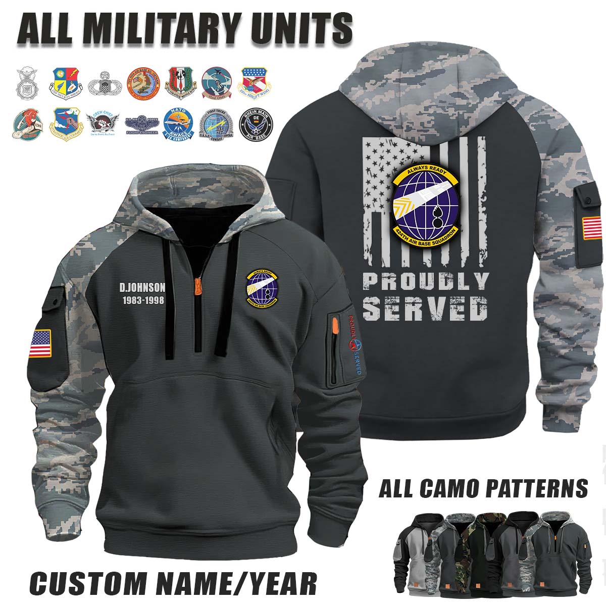 424th ABS Air Base Squadron_Camo Halfzip Hoodie