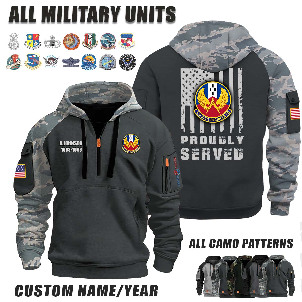 42nd CES Civil Engineer Squadron_Camo Halfzip Hoodie