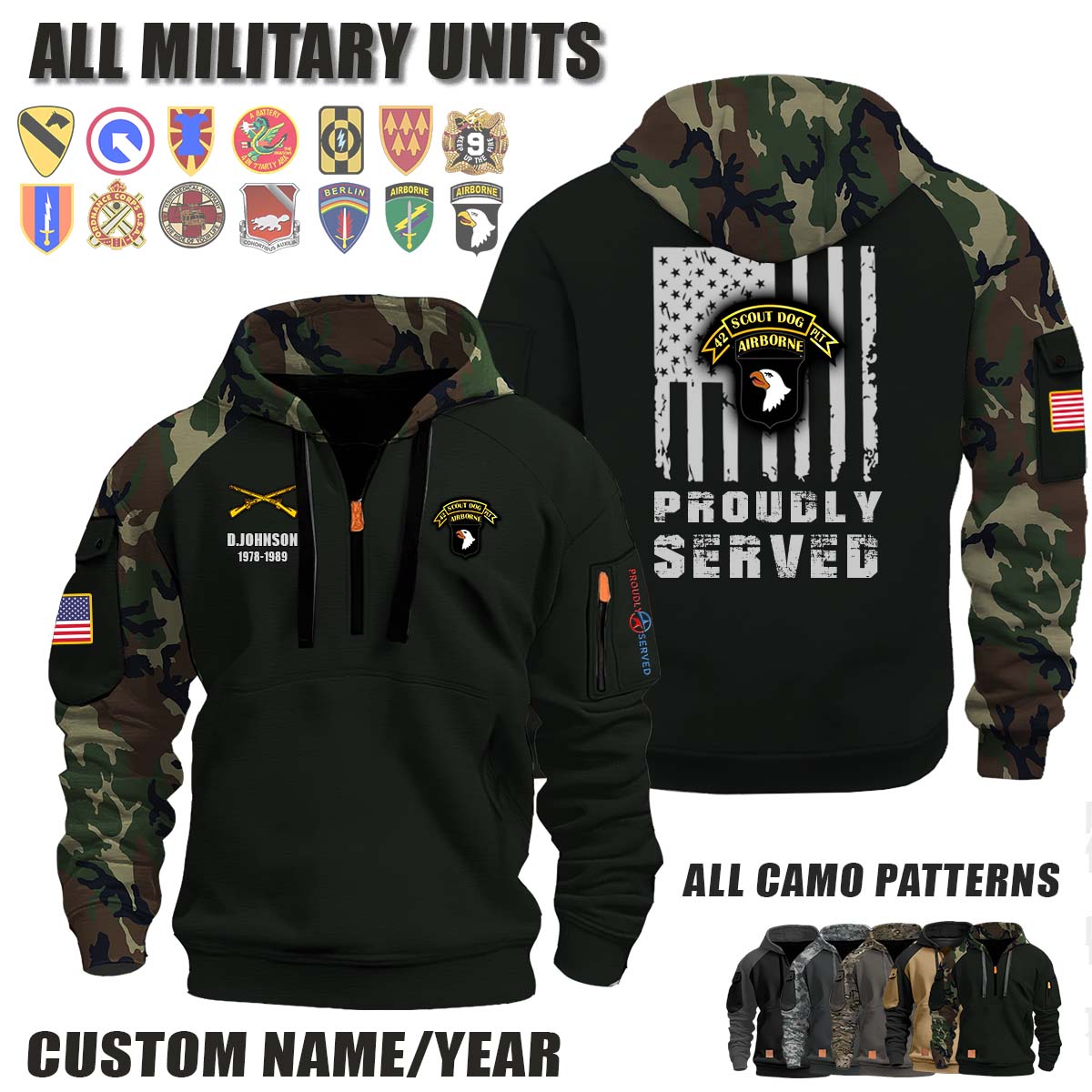 42nd Infantry Platoon Scout Dog_Camo Halfzip Hoodie