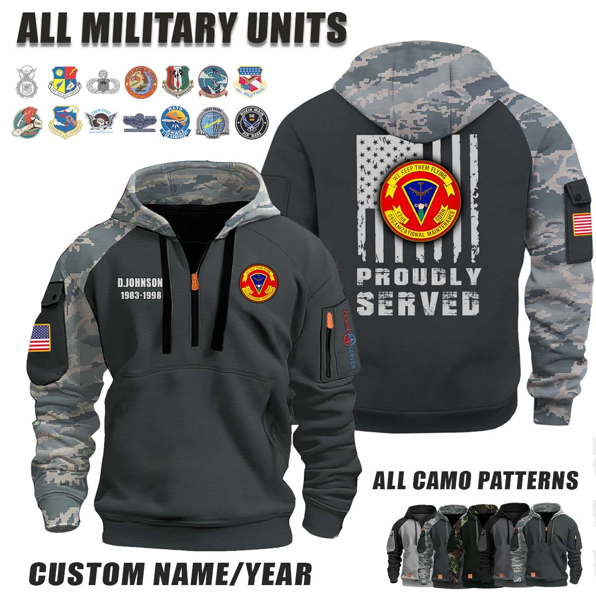 42nd OMS Organizational Maintenance Squadron_Camo Halfzip Hoodie