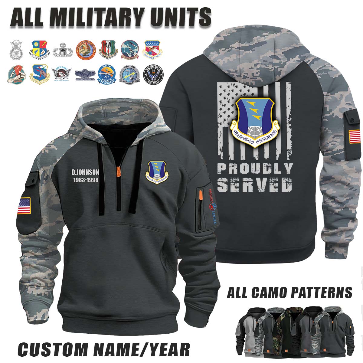 435th AGOW Air Ground Operations Wing_Camo Halfzip Hoodie