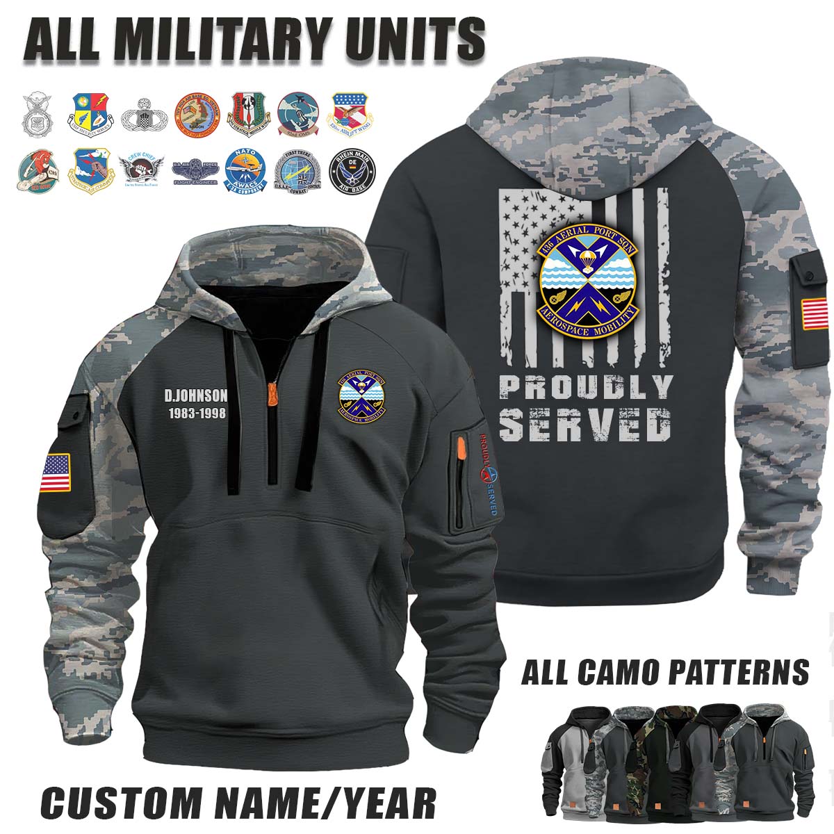 436th APS Aerial Port Squadron_Camo Halfzip Hoodie