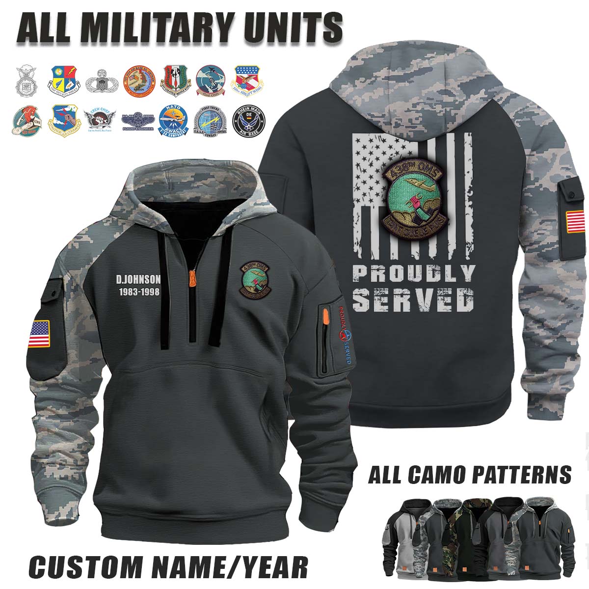 438th OMS Organizational Maintenance Squadron_Camo Halfzip Hoodie