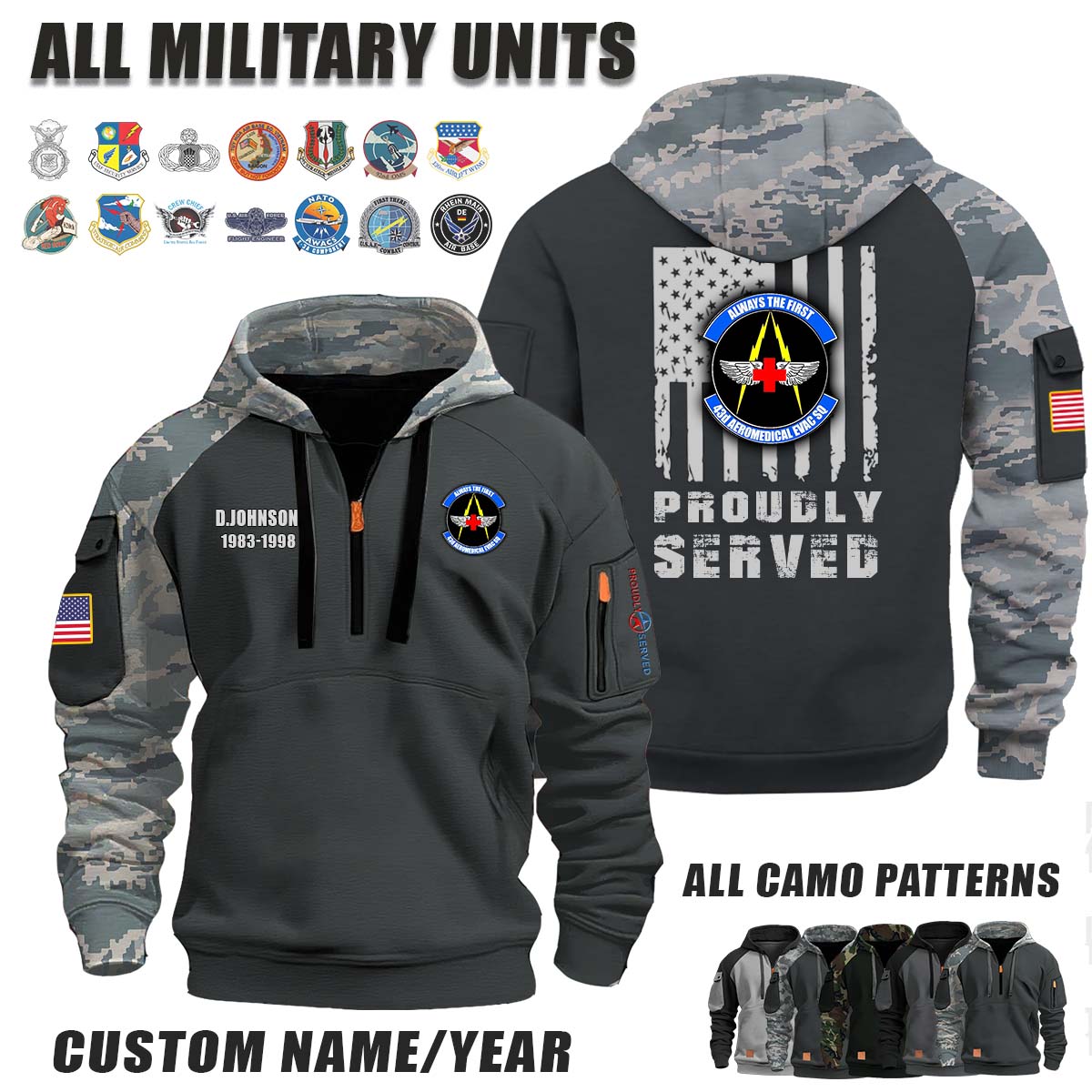 43d AES Aeromedical Evacuation Squadron_Camo Halfzip Hoodie