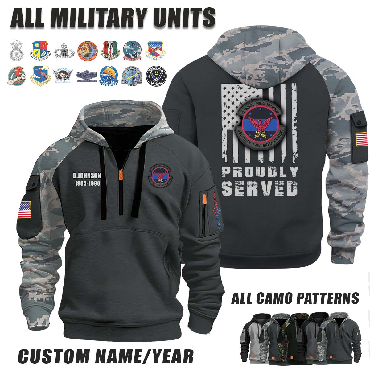 43rd SPS Security Police Squadron_Camo Halfzip Hoodie