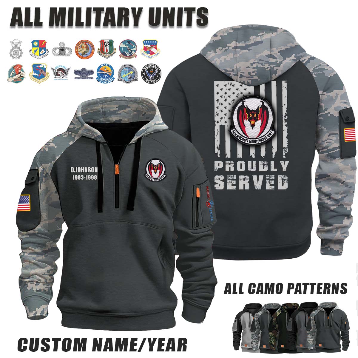 44th AMU Aircraft Maintenance Unit_Camo Halfzip Hoodie
