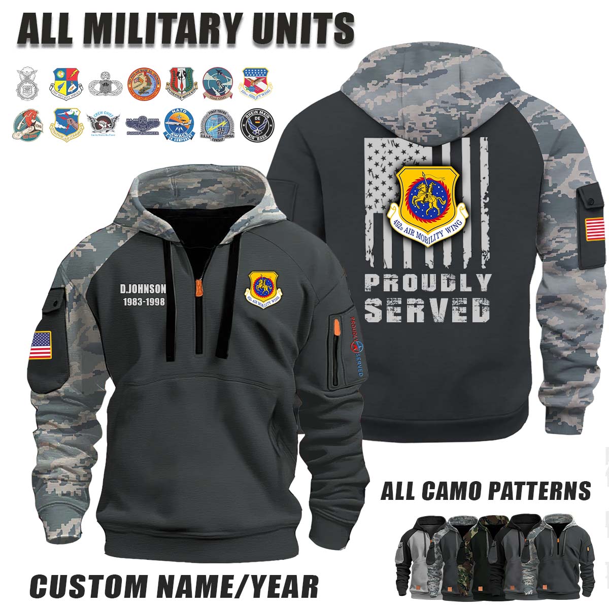 452nd AMW Air Mobility Wing_Camo Halfzip Hoodie