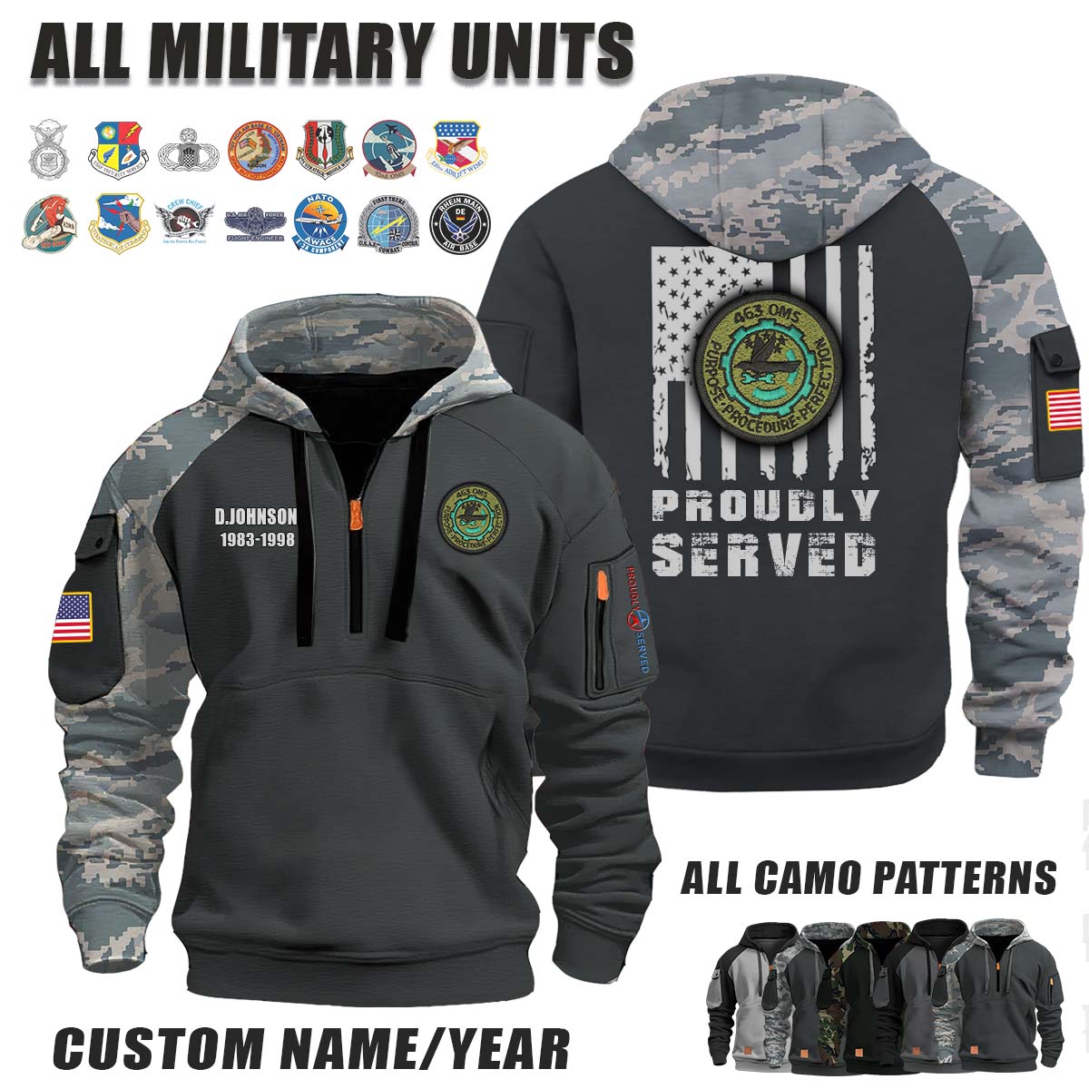 463rd OMS Organizational Maintenance Squadron_Camo Halfzip Hoodie