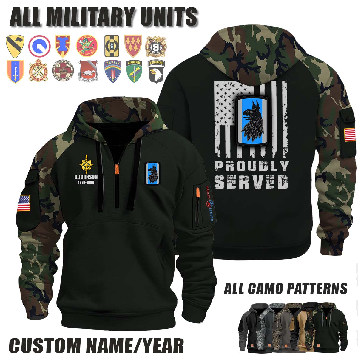 470th MI BDE 470th Military Intelligence Brigade_Camo Halfzip Hoodie