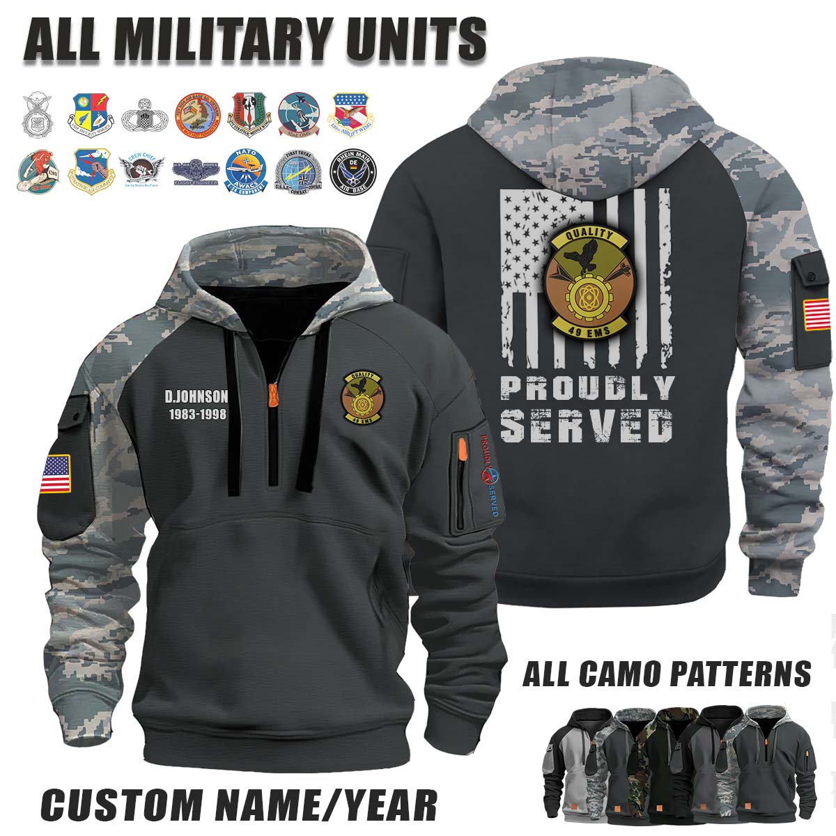 49th EMS Equipment Maintenance Squadron-1_Camo Halfzip Hoodie