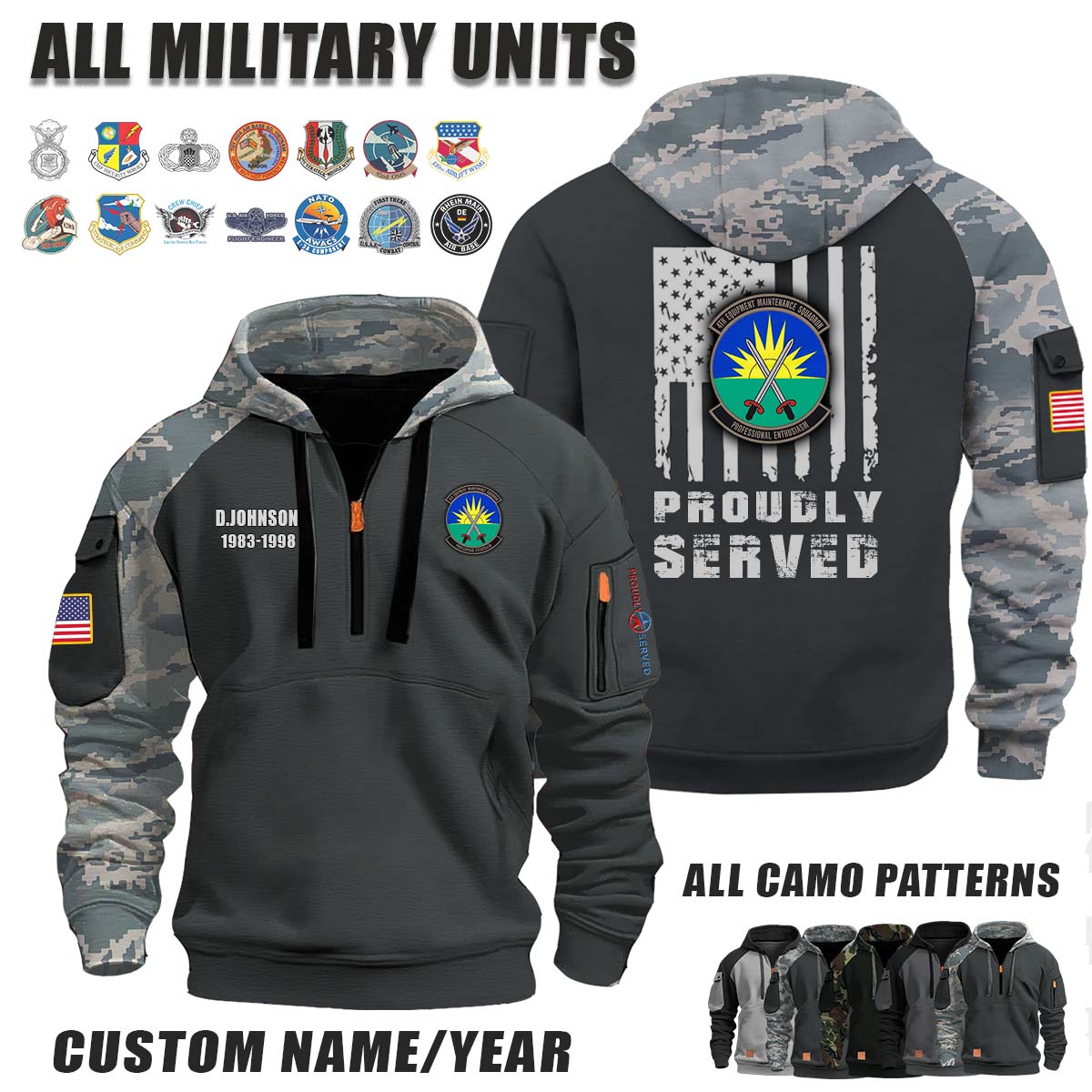 4th EMS Equipment Maintenance Squadron_Camo Halfzip Hoodie