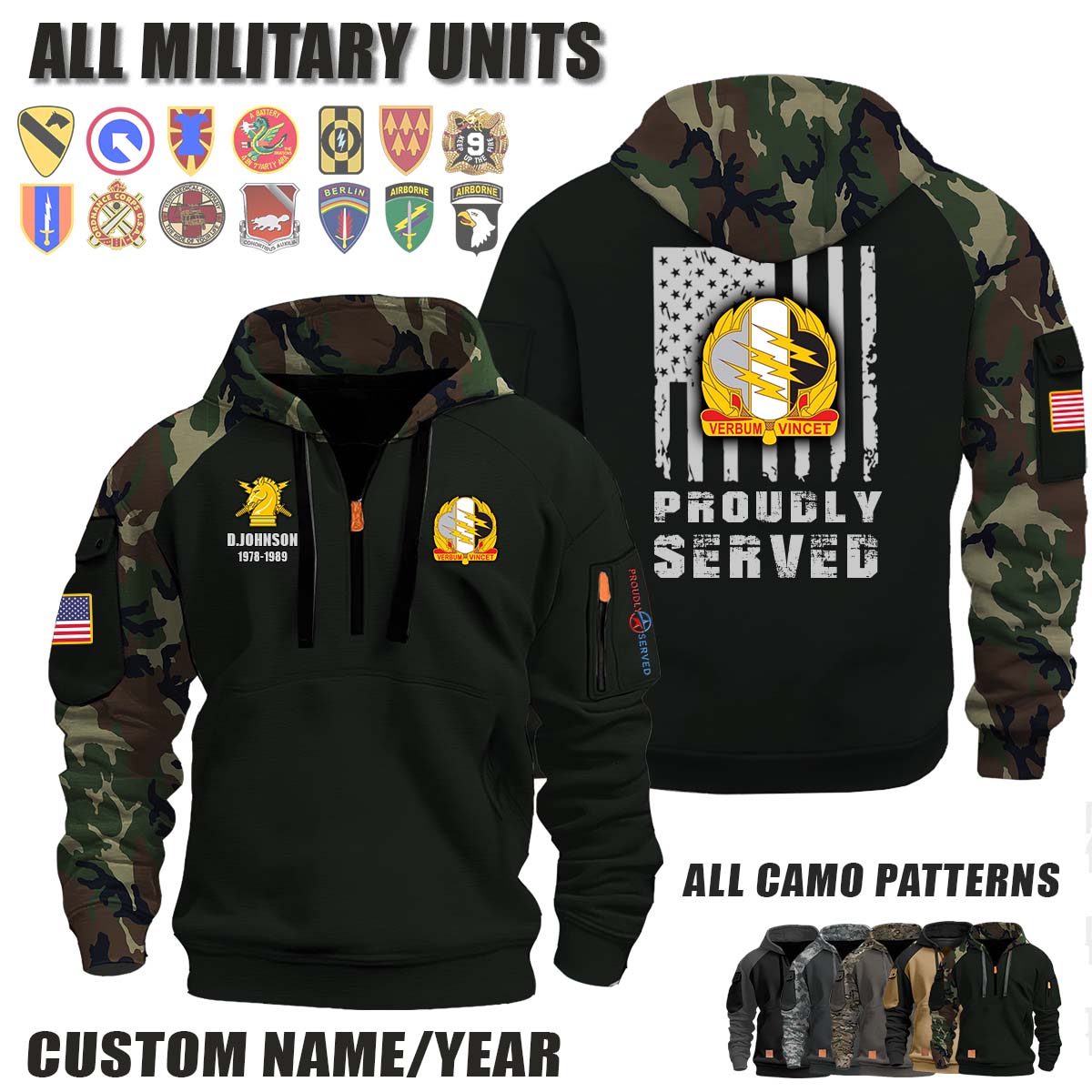 4th POG 4th Psychological Operations Group_Camo Halfzip Hoodie