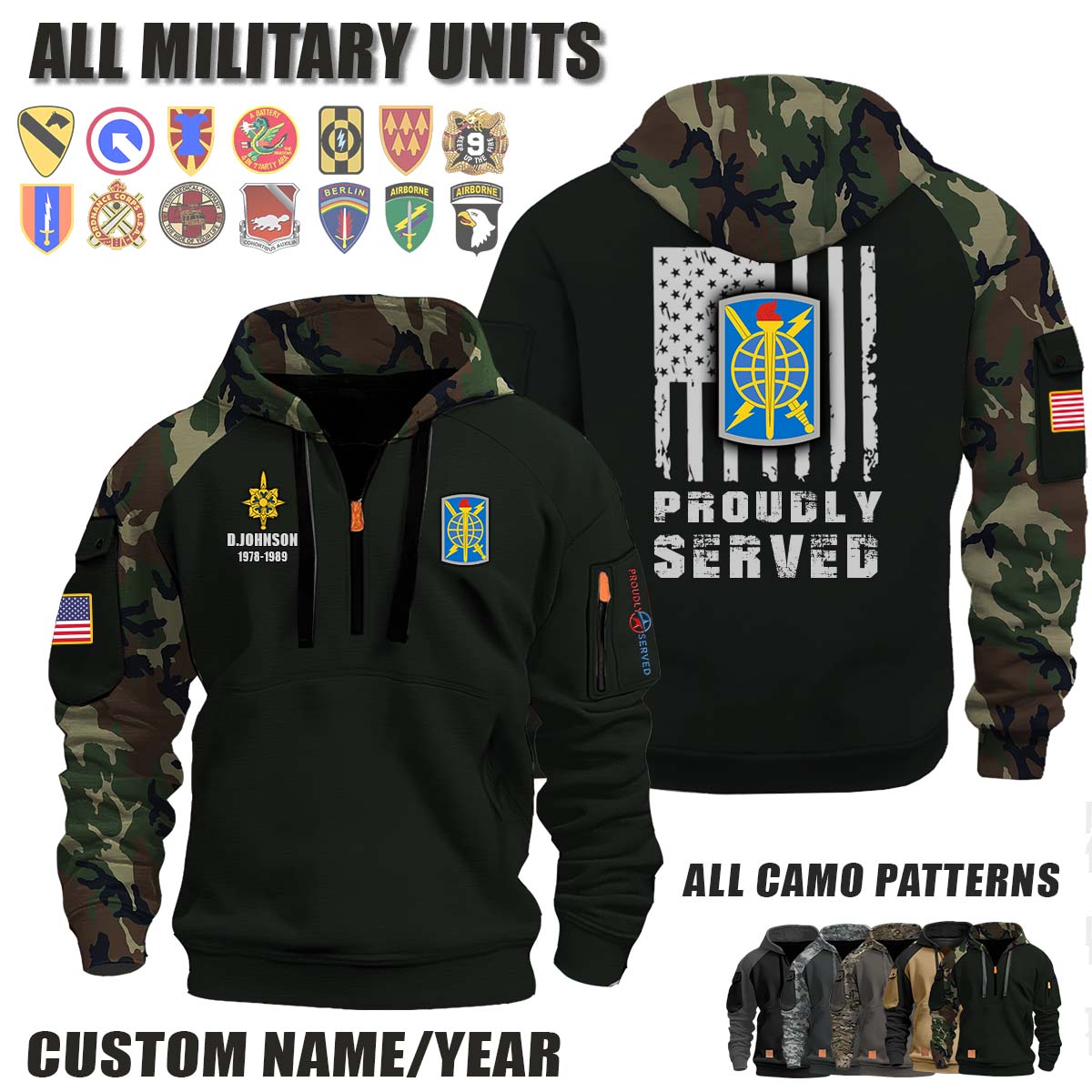 500th MI BDE 500th Military Intelligence Brigade_Camo Halfzip Hoodie