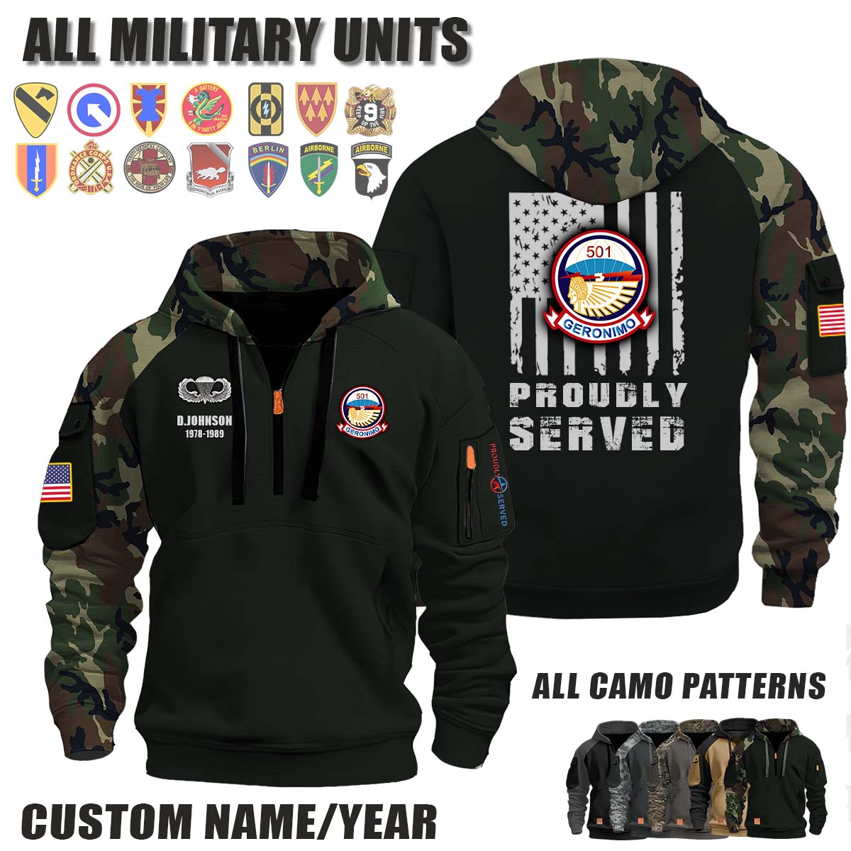 501st PIR 501st Parachute Infantry Regiment V2_Camo Halfzip Hoodie