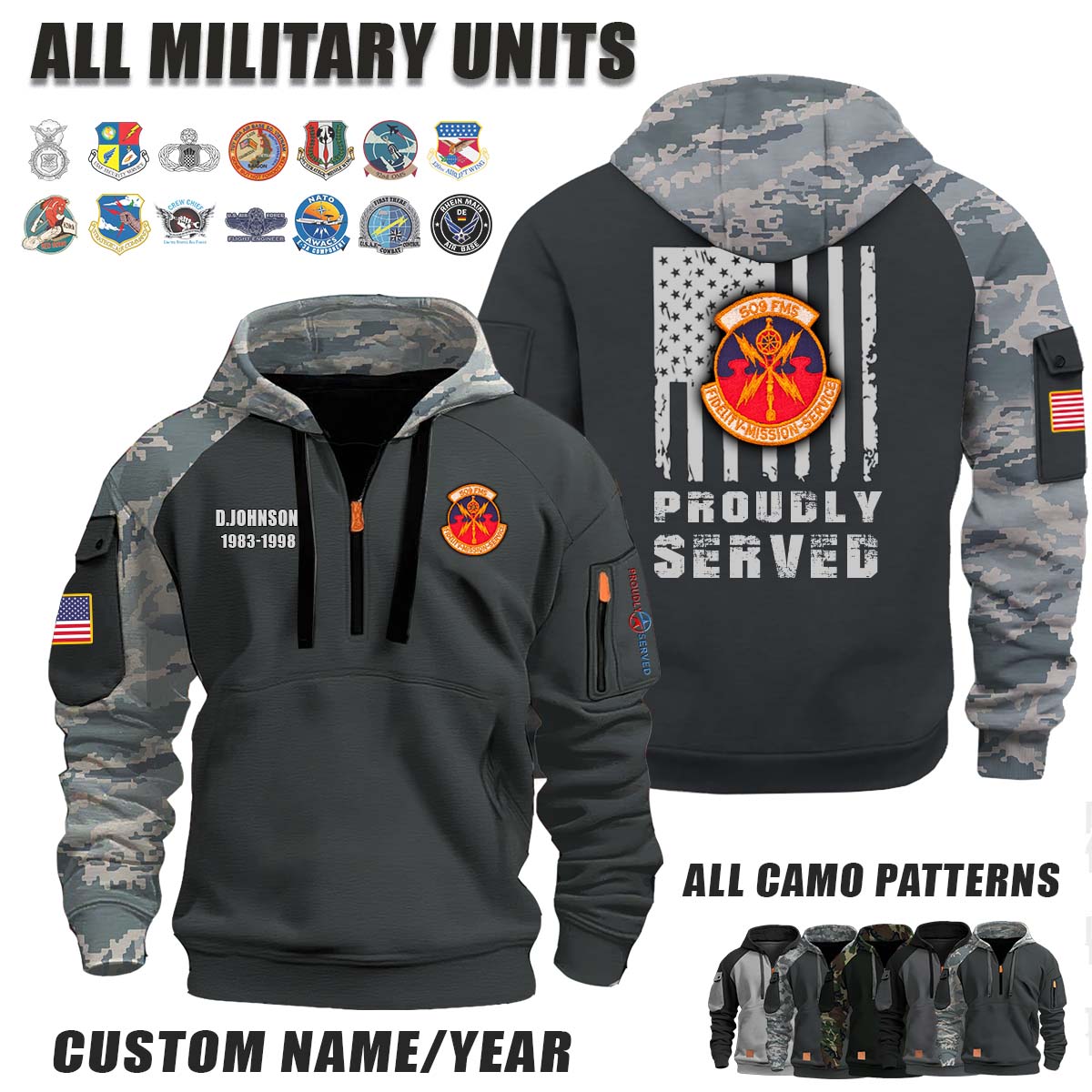 509th FMS Field Maintenance Squadron_Camo Halfzip Hoodie