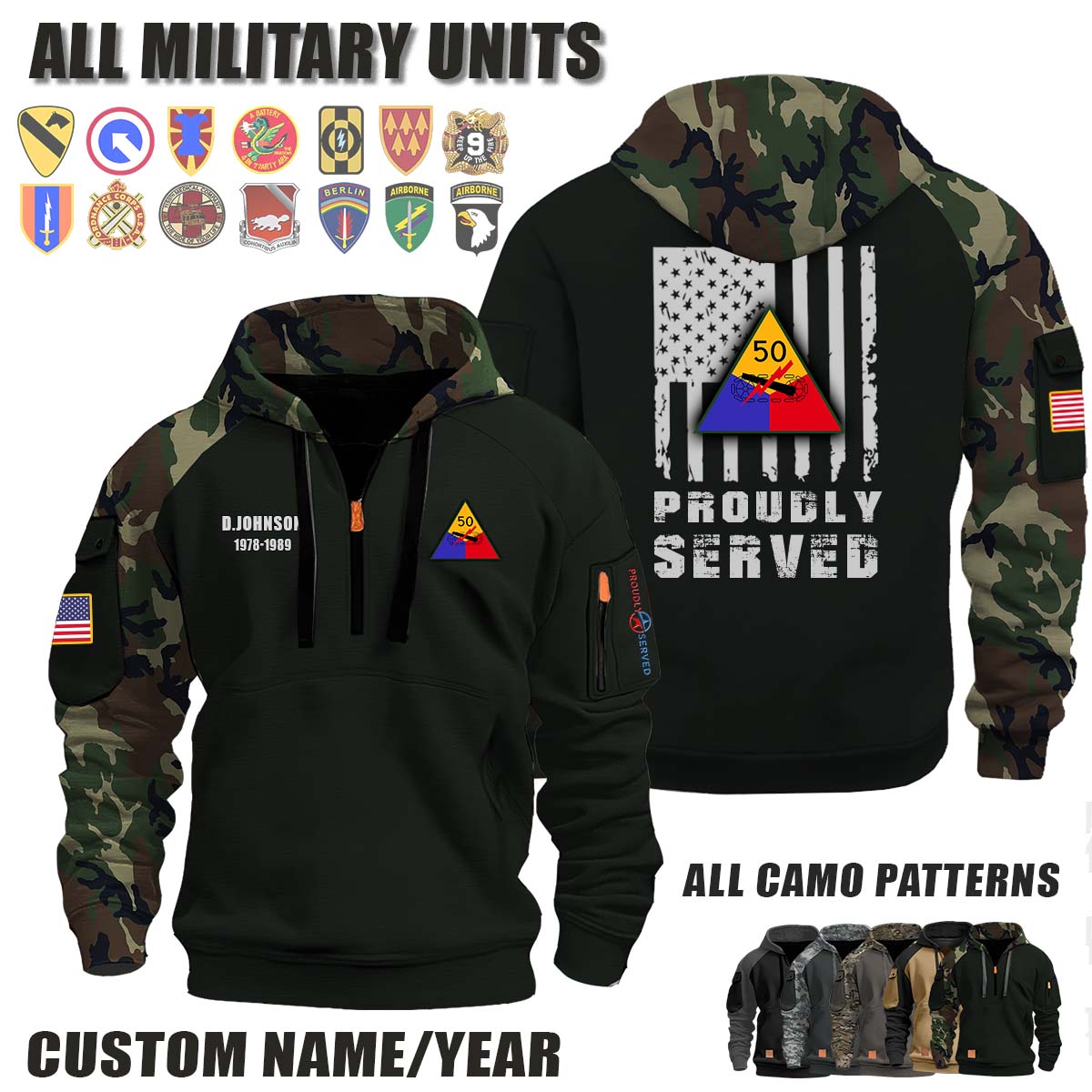 50th AD 50th Armored Division_Camo Halfzip Hoodie
