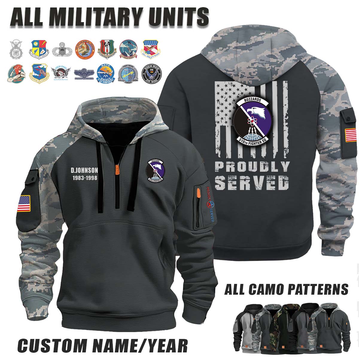 510th FS Fighter Squadron_Camo Halfzip Hoodie