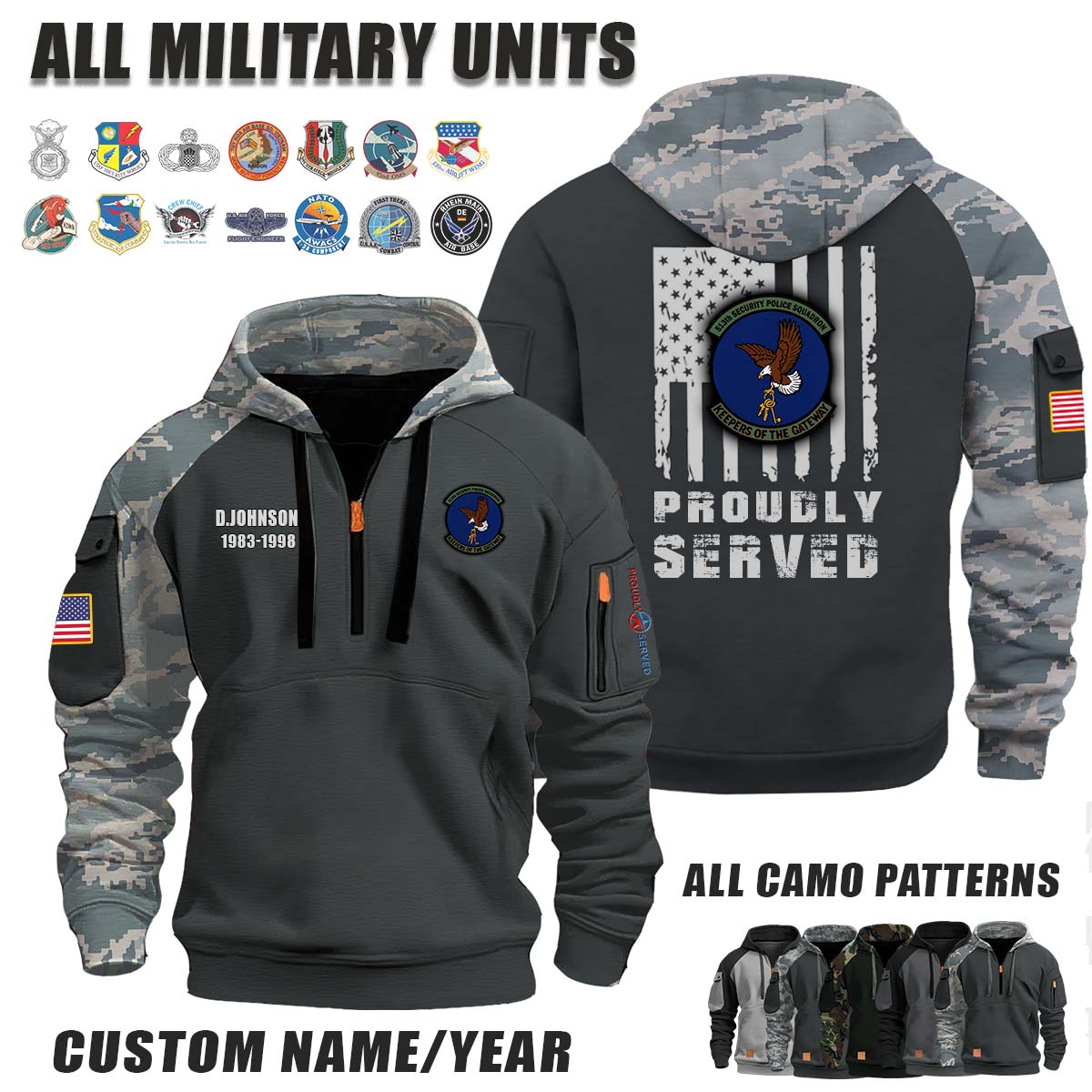 513th SPS Security Police Squadon_Camo Halfzip Hoodie