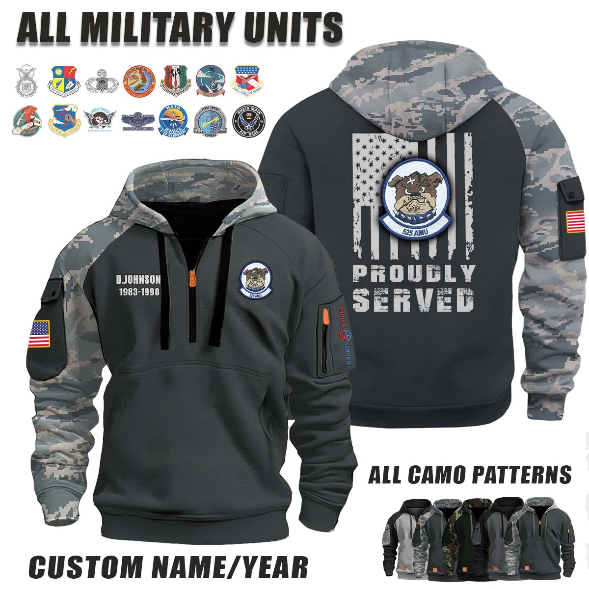 525th AMU Aircraft Maintenance Unit_Camo Halfzip Hoodie
