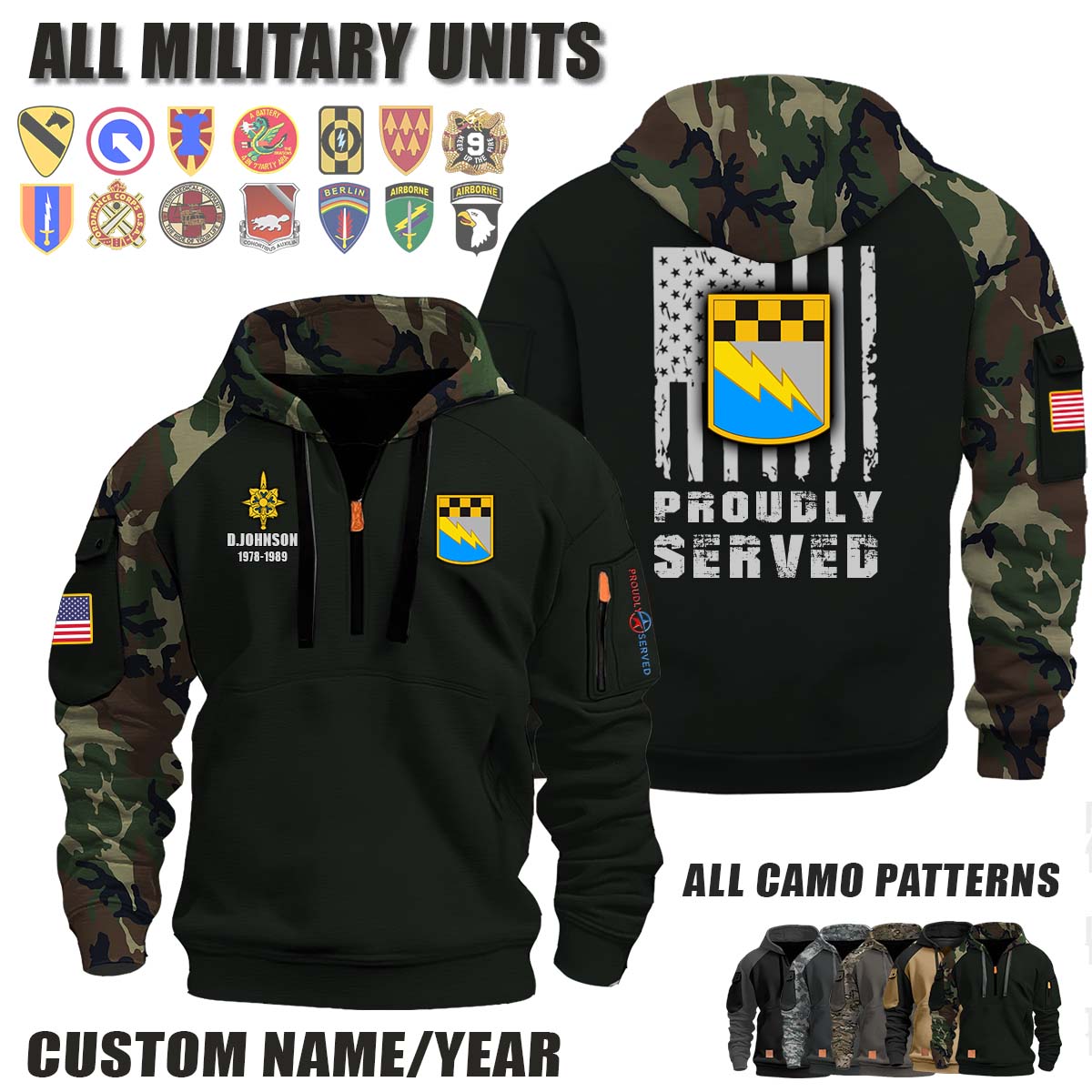 525th EMIB 525th Expeditionary Military Intelligence Brigade_Camo Halfzip Hoodie
