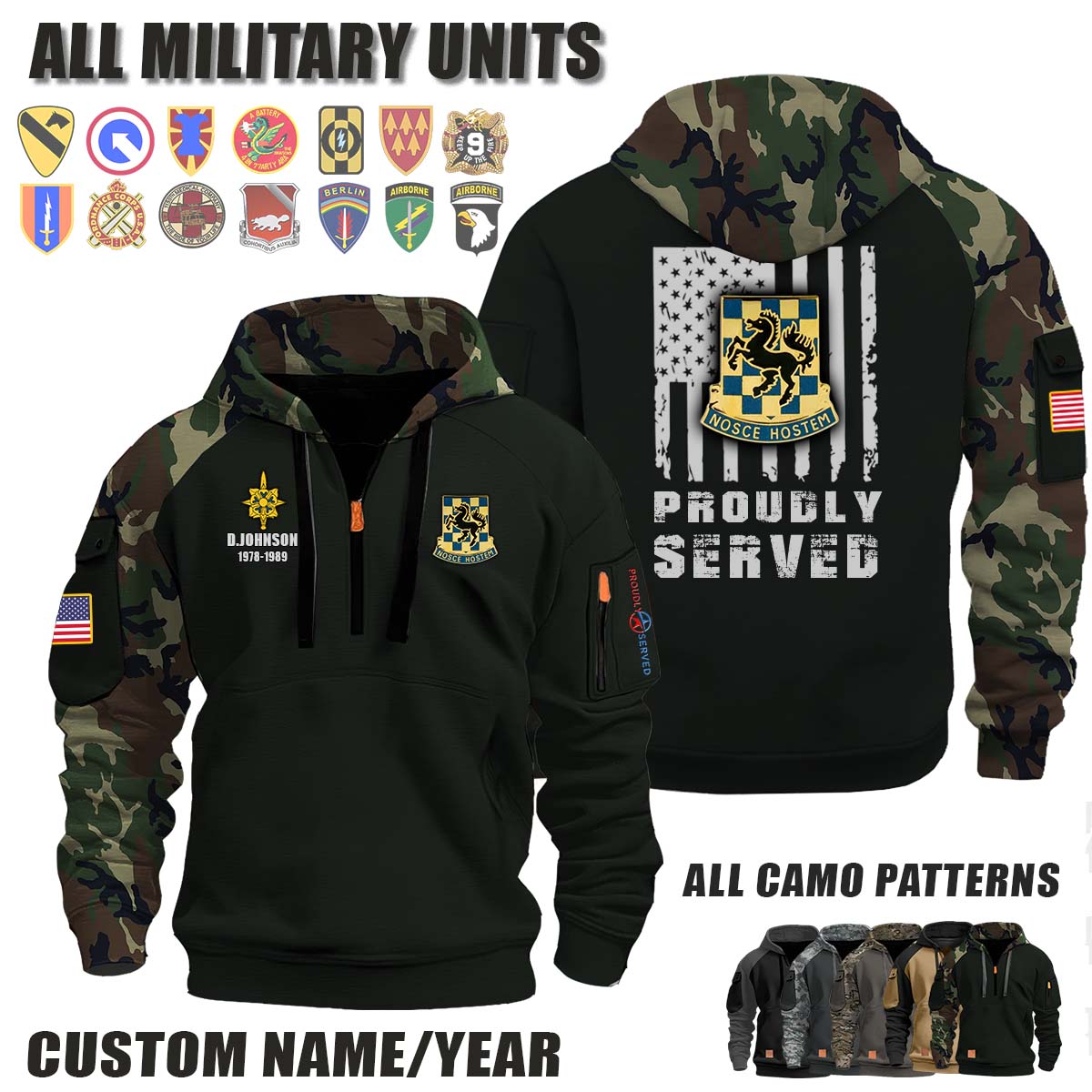 532nd MI BN 532nd Military Intelligence Battalion_Camo Halfzip Hoodie