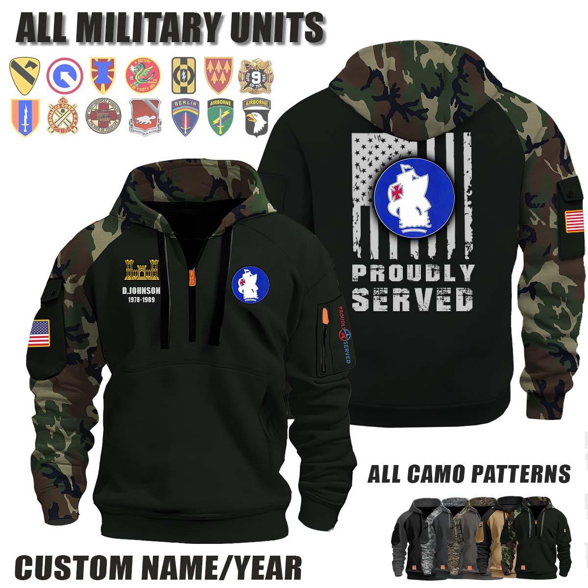 536th EN BN 536th Engineer Battalion, Fort Kobbe_Camo Halfzip Hoodie