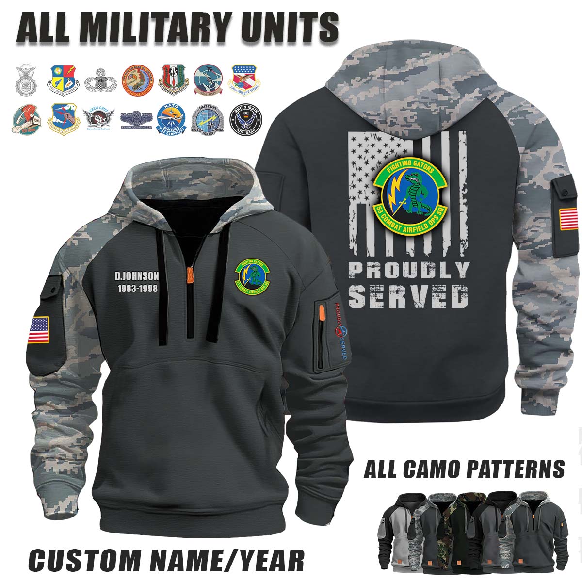 53d CAOS 53d Combat Airfield Operations Squadron_Camo Halfzip Hoodie