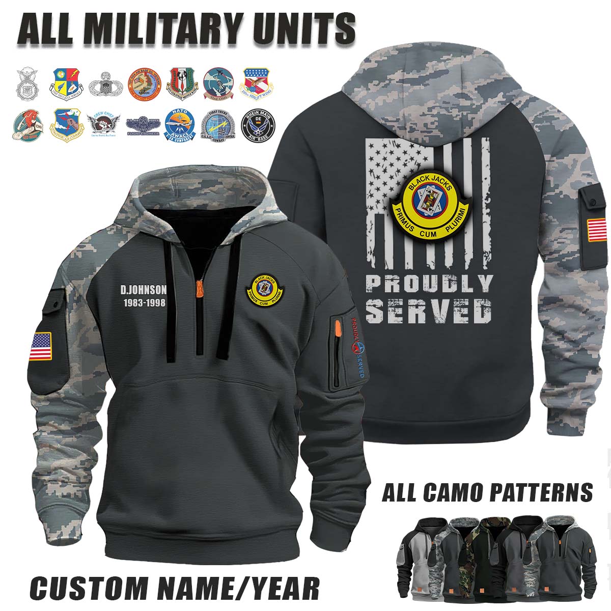 53rd MAS Military Airlift Squadron_Camo Halfzip Hoodie