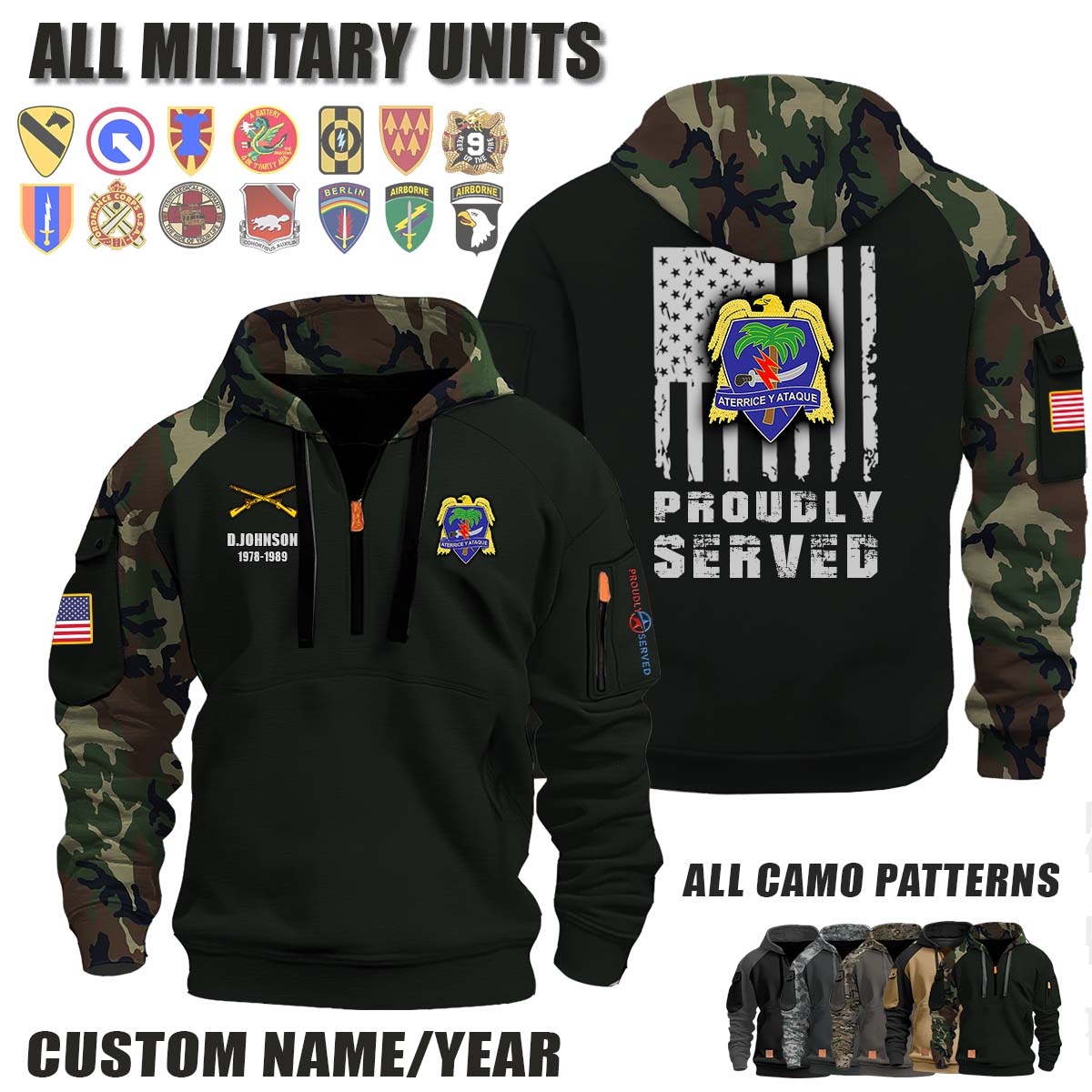 551st PIB 551st Parachute Infantry Battalion_Camo Halfzip Hoodie