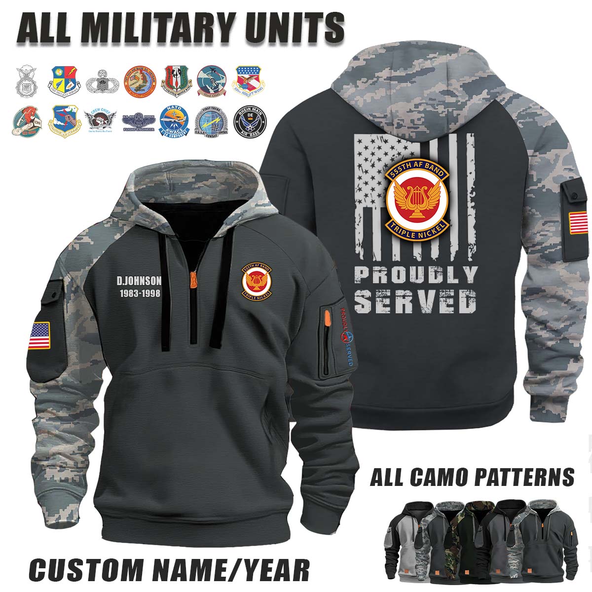 555th Air Force Band, ANG_Camo Halfzip Hoodie