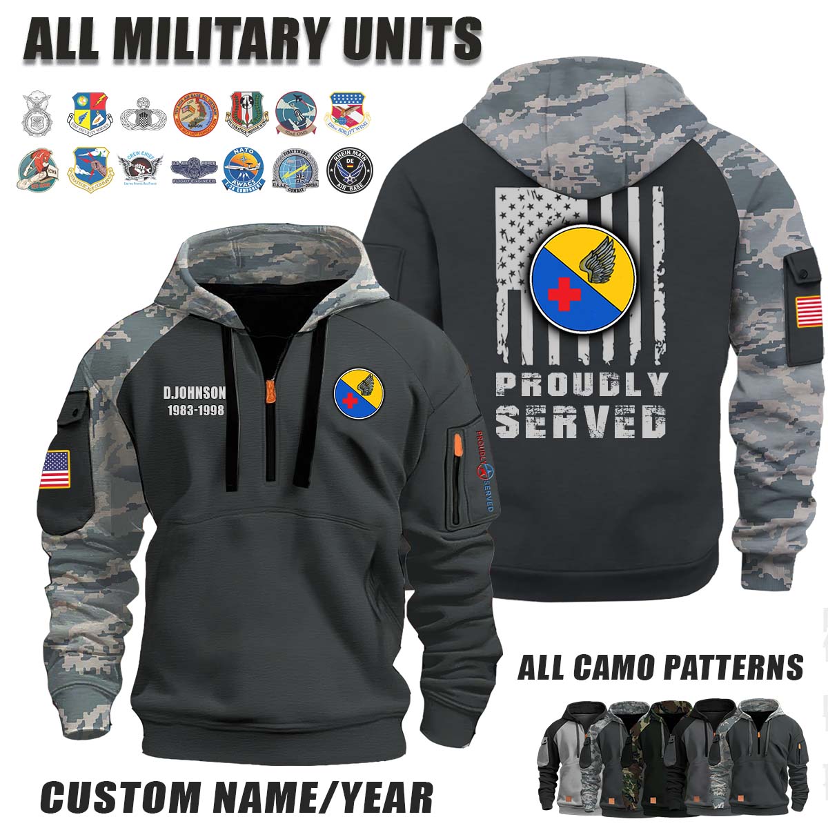 55th AES Aeromedical Evacuation Squadron_Camo Halfzip Hoodie