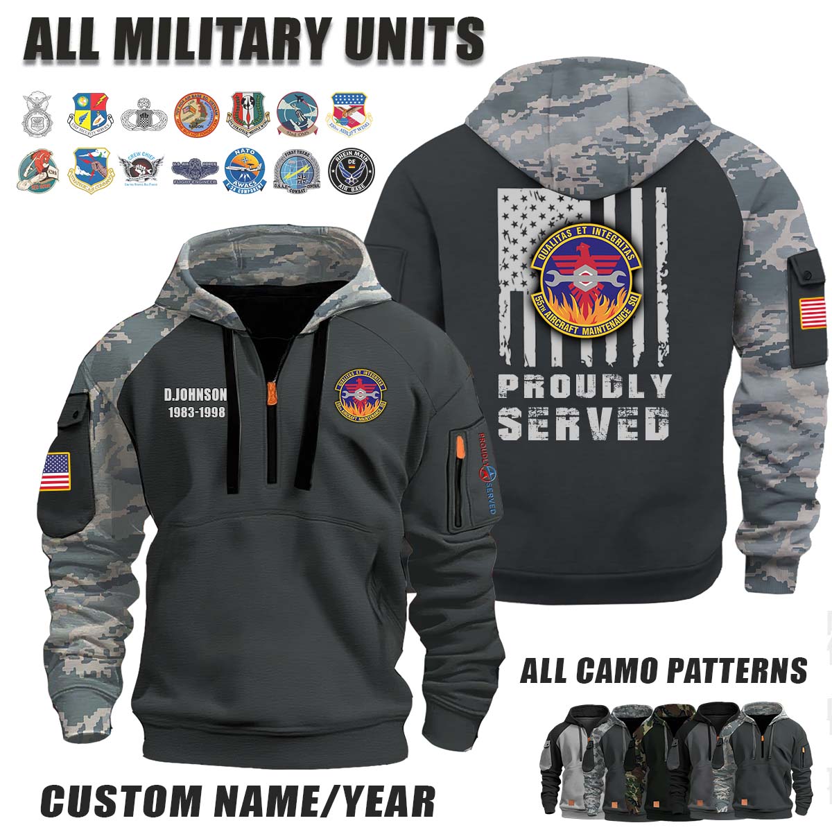 55th AMXS 55th Aircraft Maintenance Squadron_Camo Halfzip Hoodie