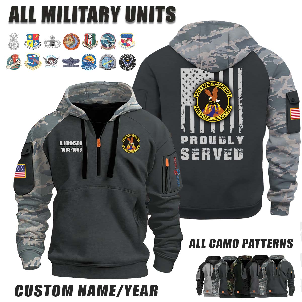 55th SCS Strategic Communications Squadron_Camo Halfzip Hoodie