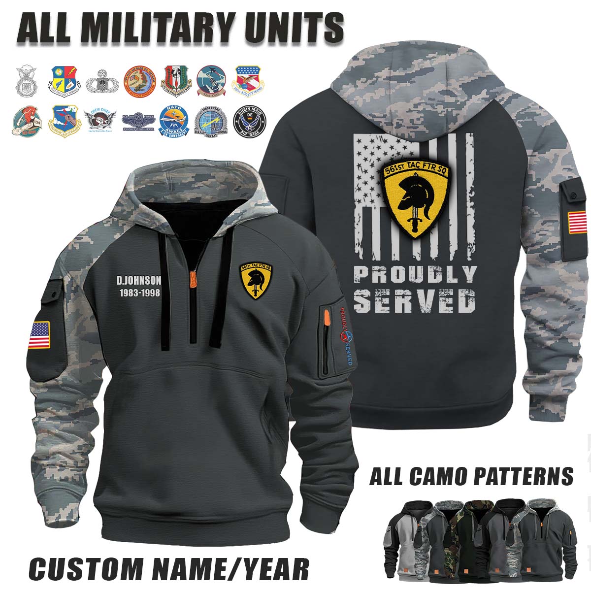561st  TFS Tactical Fighter Squadron_Camo Halfzip Hoodie