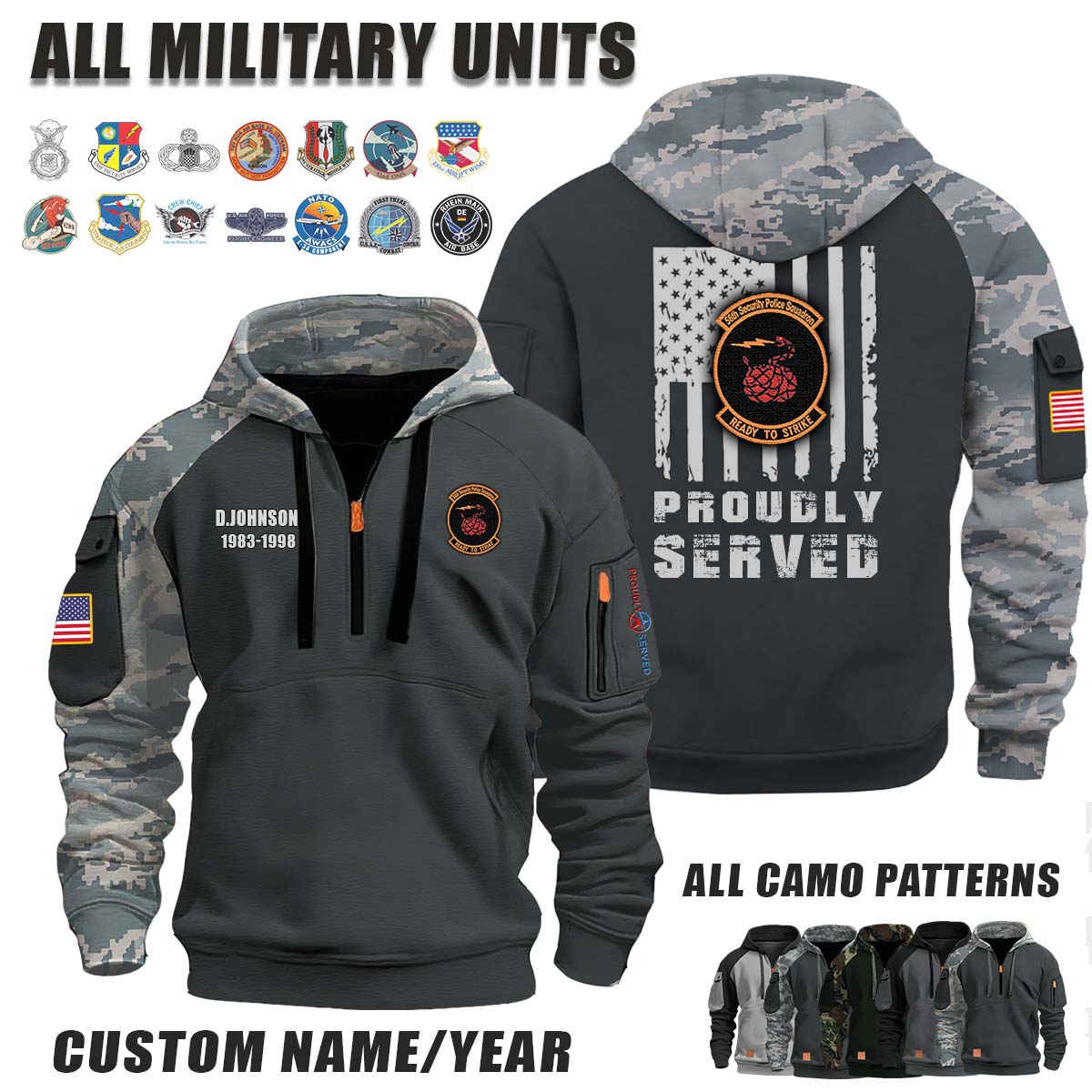 56th SPS Security Police Squadron_Camo Halfzip Hoodie