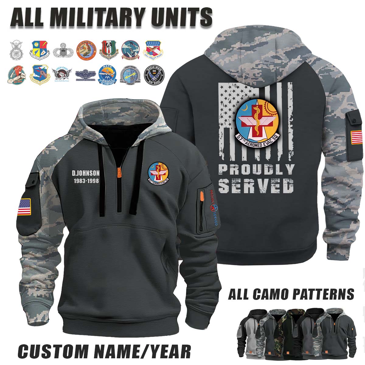 57th AES Aeromedical Evacuation Squadron_Camo Halfzip Hoodie