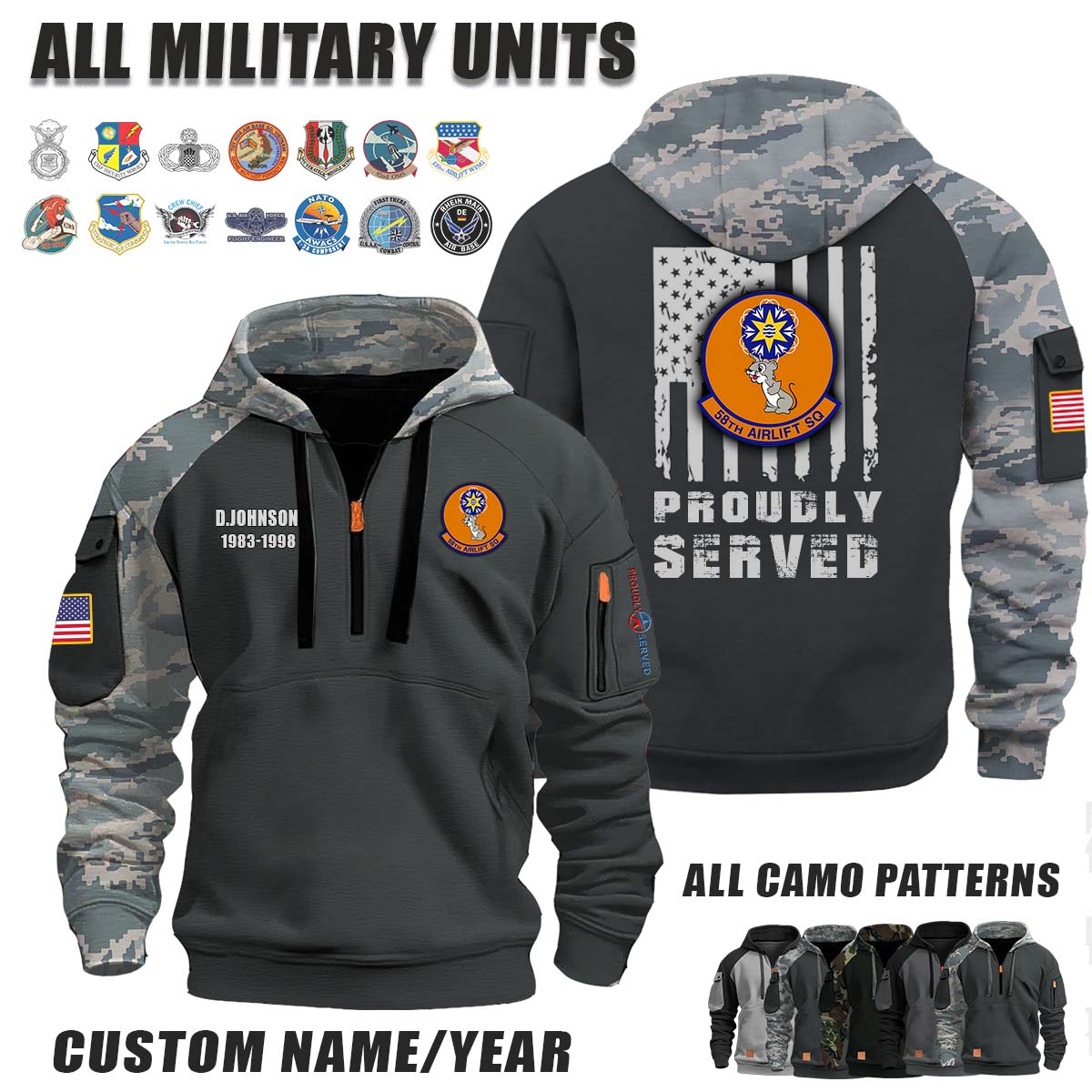 58th MAS Military Airlift Squadron_Camo Halfzip Hoodie