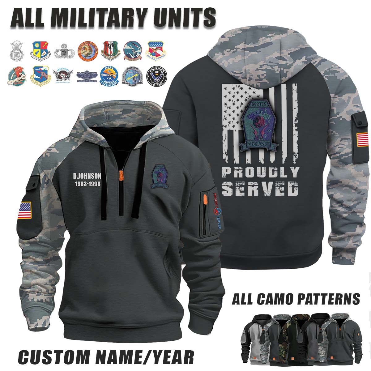 602nd TCS Tactical Control Squadron_Camo Halfzip Hoodie
