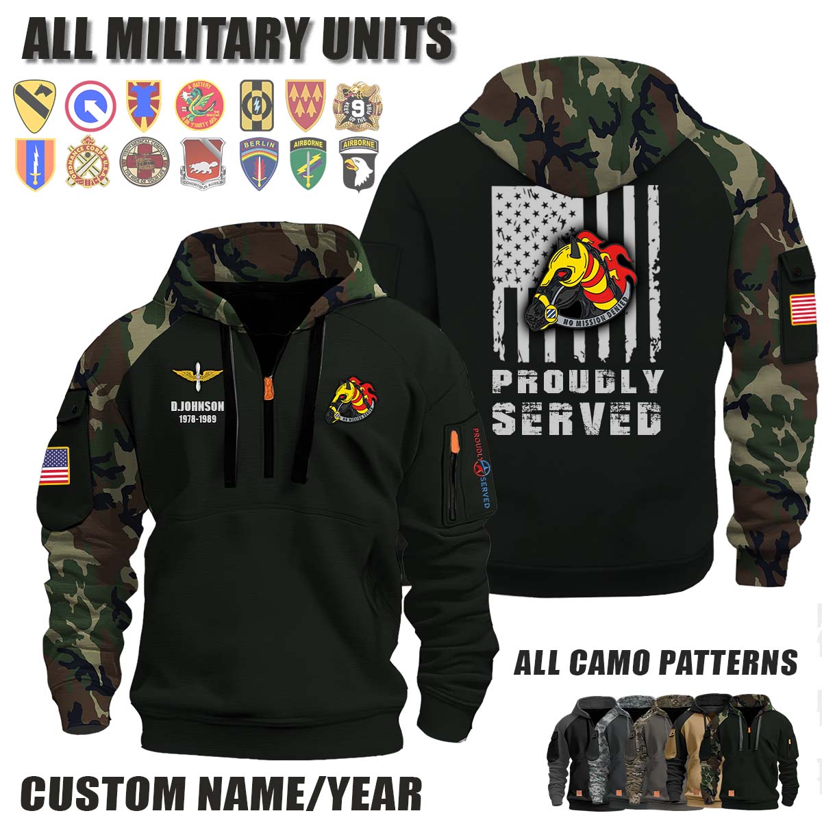 603rd ASB 603rd Aviation Support Battalion, 3ID_Camo Halfzip Hoodie