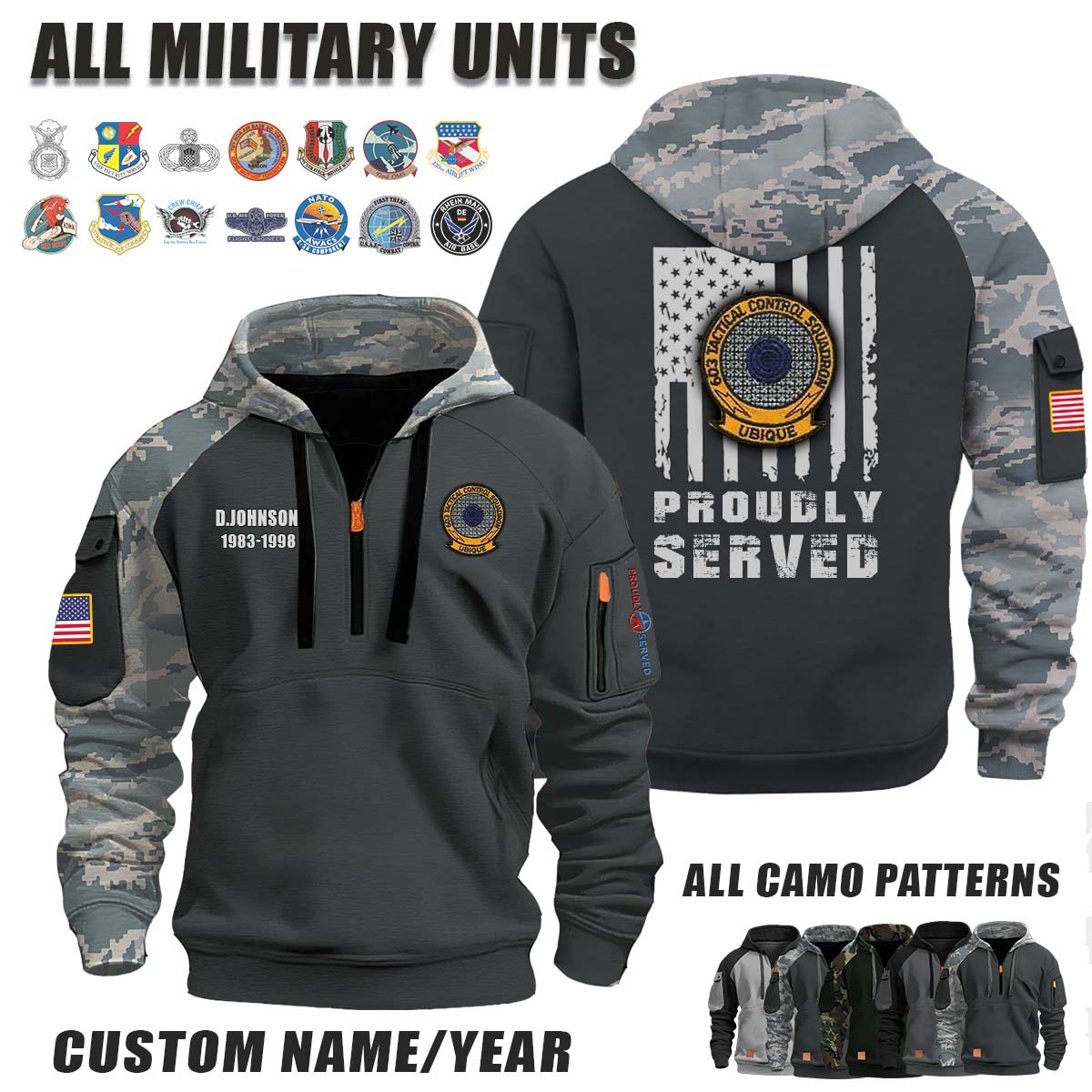 603rd TCS Tactical Control Squadron_Camo Halfzip Hoodie