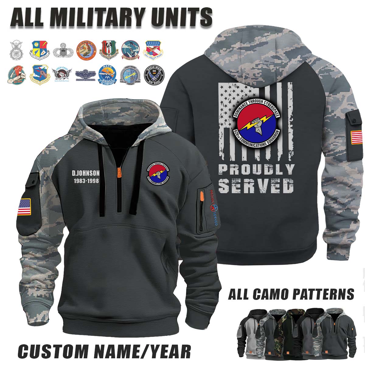 628th CS Communications Squadron_Camo Halfzip Hoodie