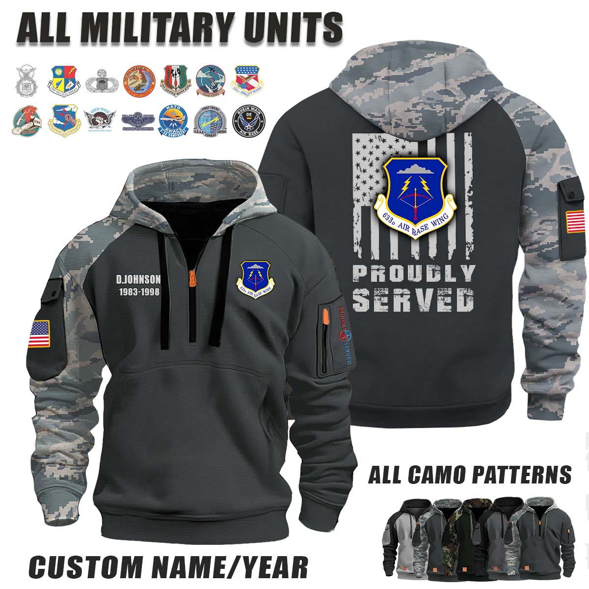 633rd ABW Air Base Wing_Camo Halfzip Hoodie