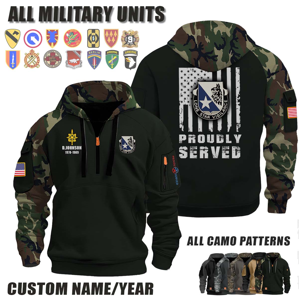636th MI BN 636th Military Intelligence Battalion_Camo Halfzip Hoodie