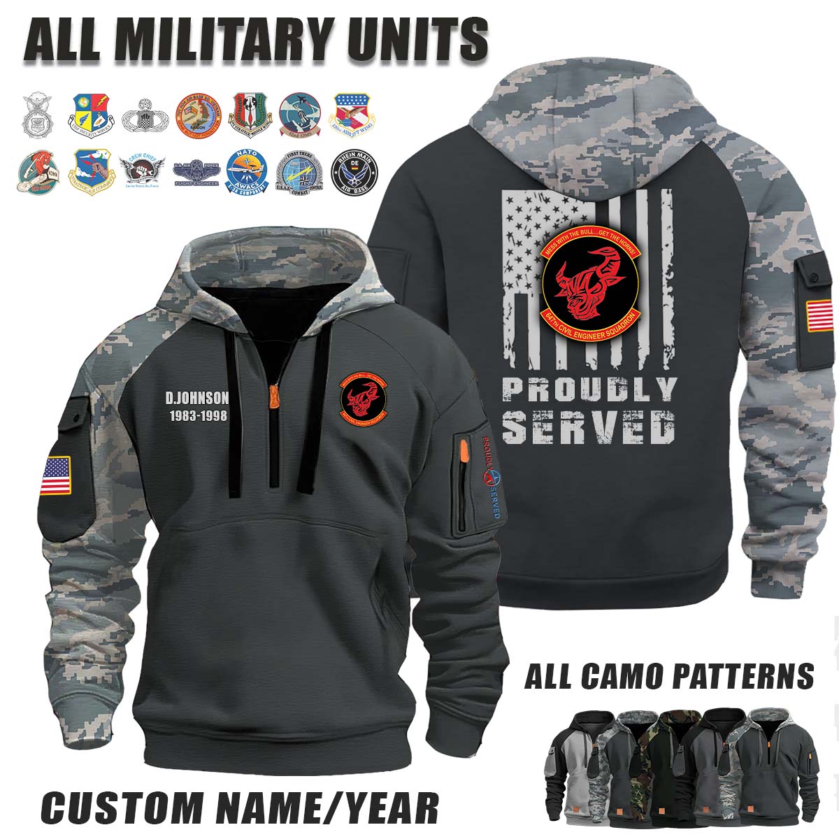 647th CES Civil Engineer Squadron_Camo Halfzip Hoodie