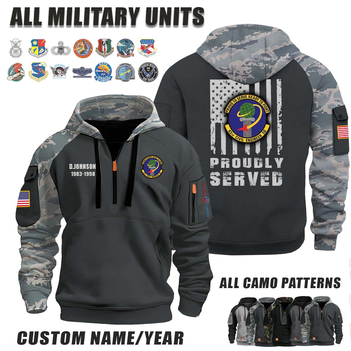 65th CES Civil Engineer Squadron_Camo Halfzip Hoodie